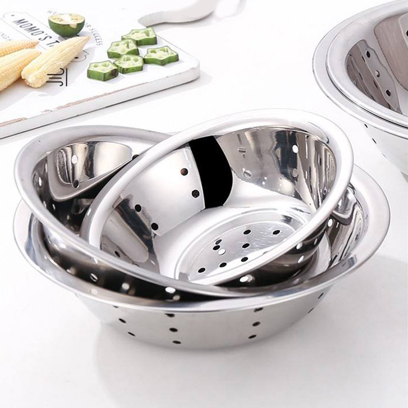 加厚不锈钢巢斗冲孔马斗马兜雀巢滤水漏斗漏碗漏碟带孔碗配菜盘碟