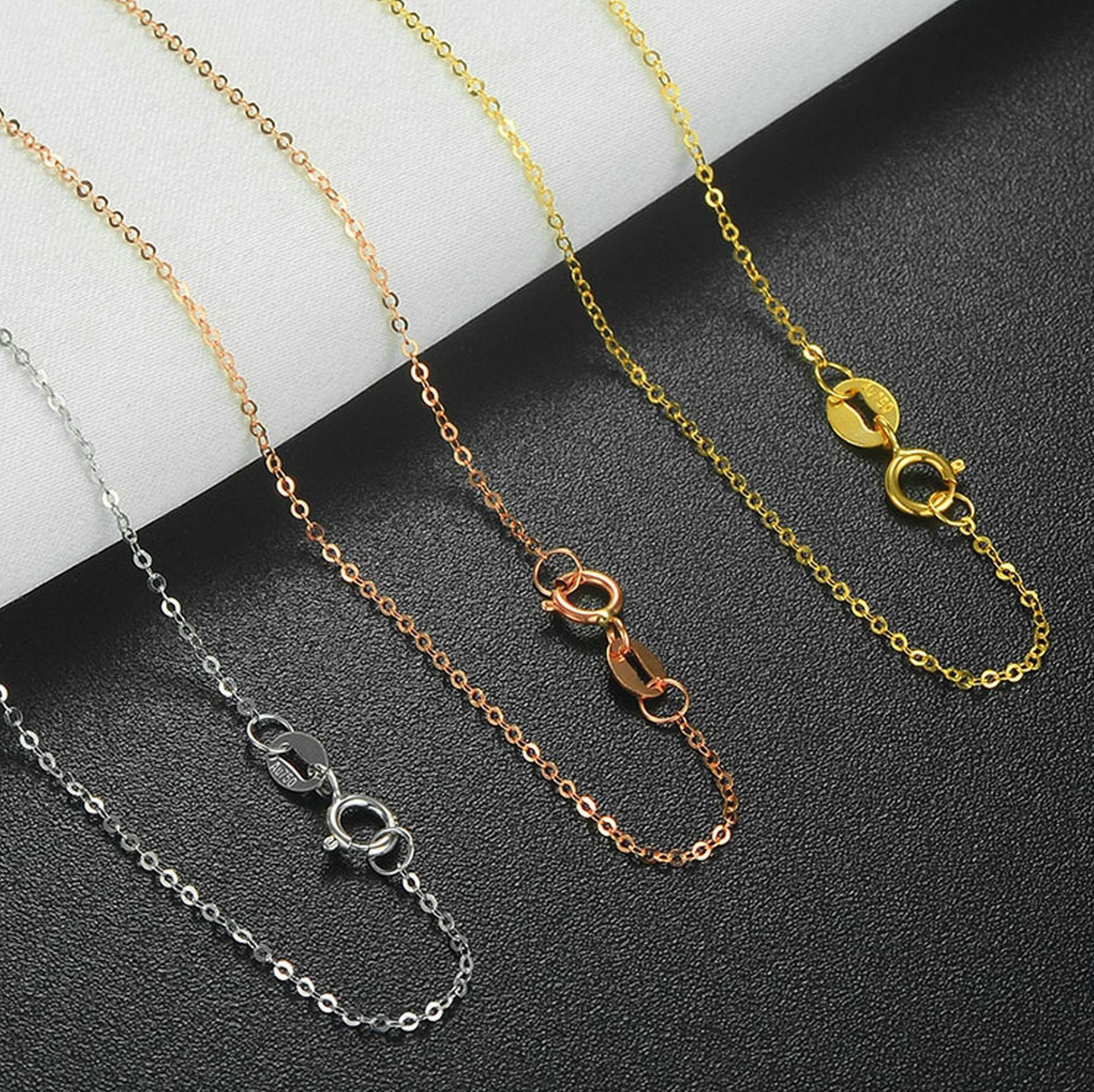 18k金锁骨链o字链肖邦链可调节素链au750项链现货批发一件代发