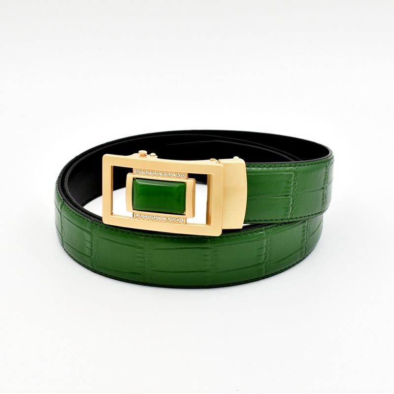 绿色休闲皮带男年轻人韩版商务真牛皮男士牛仔裤细腰带潮男自动扣