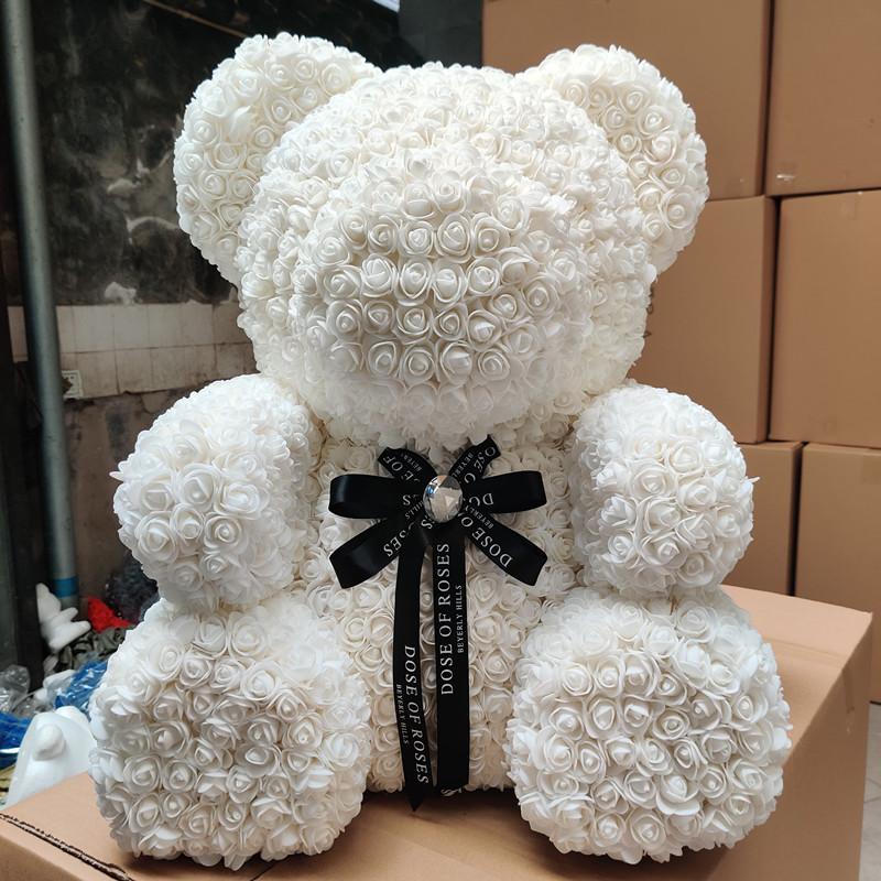 70cm玫瑰花熊泡沫花玫瑰熊情人节礼物永生花玫瑰熊定制