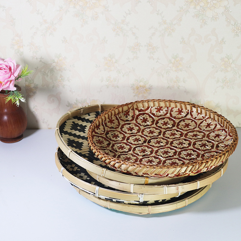 竹编簸箕编织筲箕工艺品装饰品手工图案簸箕竹制品