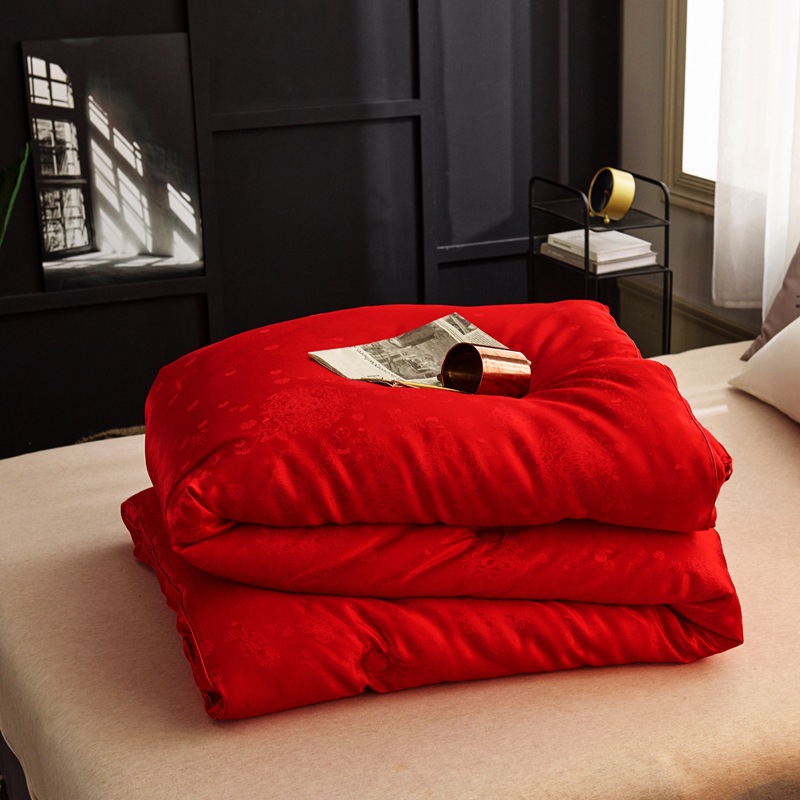 高档婚庆60支全棉贡缎提花大红色被芯结婚喜庆红被子春秋被冬被