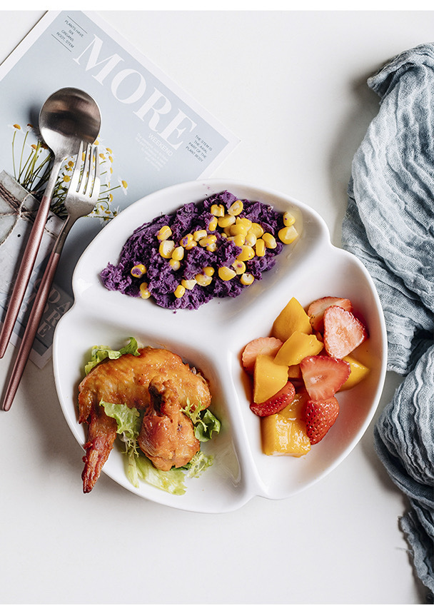 简约健身减脂陶瓷分隔餐盘创意减肥餐分格盘家用早餐盘子三格盘