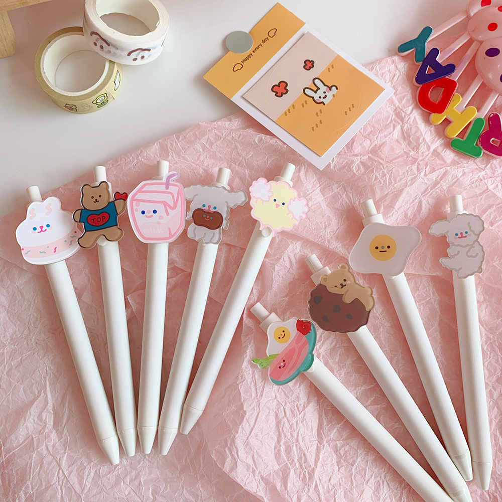 韩国可爱卡通中性笔0.5mm学生按动黑色签字笔男女孩超萌ins文具笔