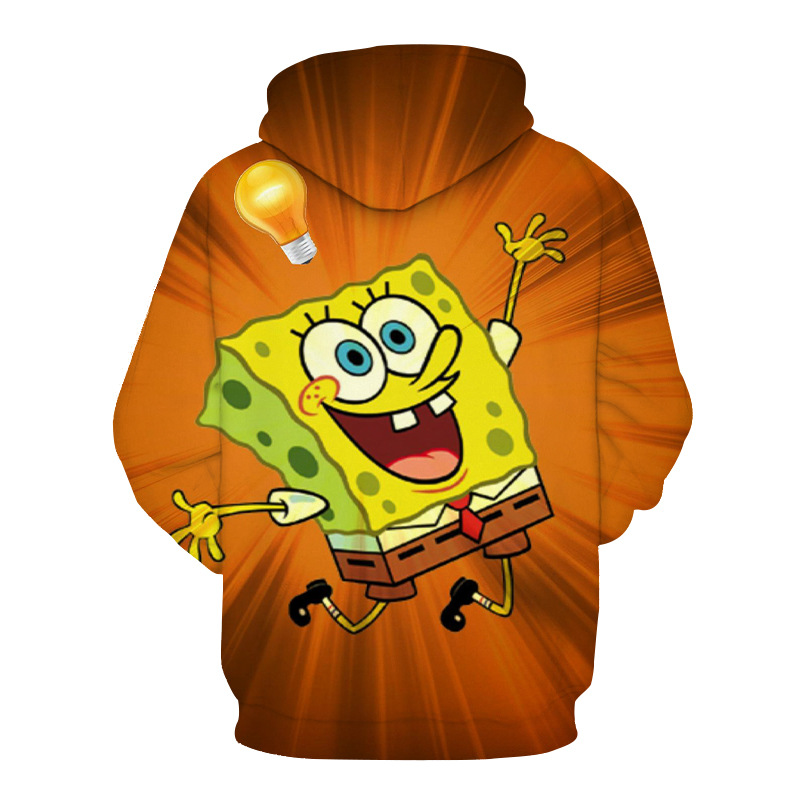 厂家直销速卖通亚马逊新款海绵宝宝3d数码印花情侣男女带帽卫衣