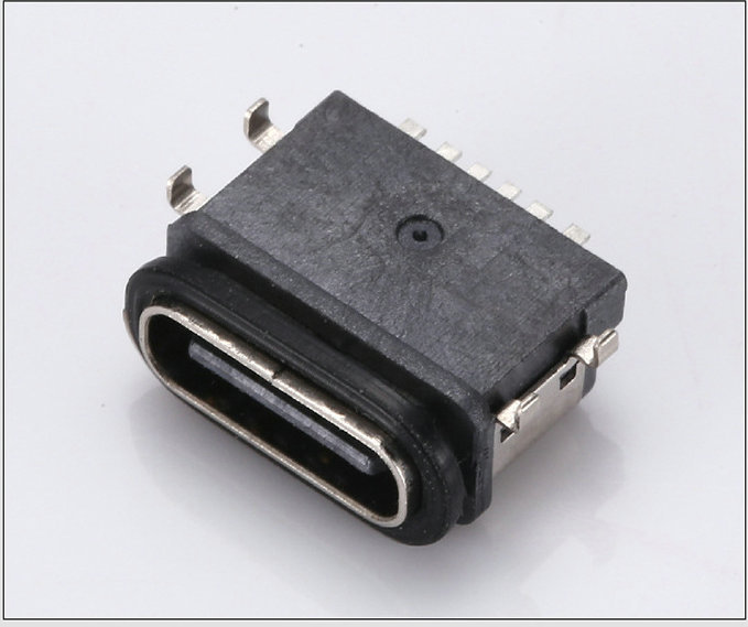 type-c连接器插座 防水type-c母座 前插后贴四脚插 带防水胶圈