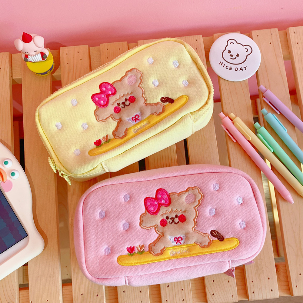 软萌小狗笔袋毛绒少女心大容量学生笔盒卡通文具盒收纳笔袋