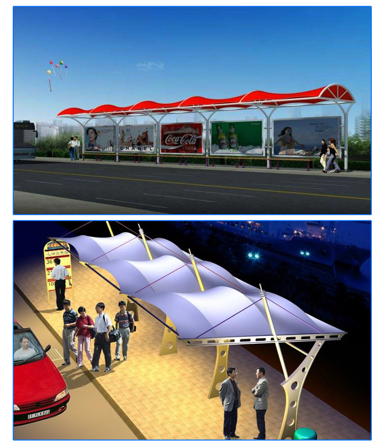 公交车站台 遮阳遮雨膜结构站台 重庆厂家定做公交车站台等待台