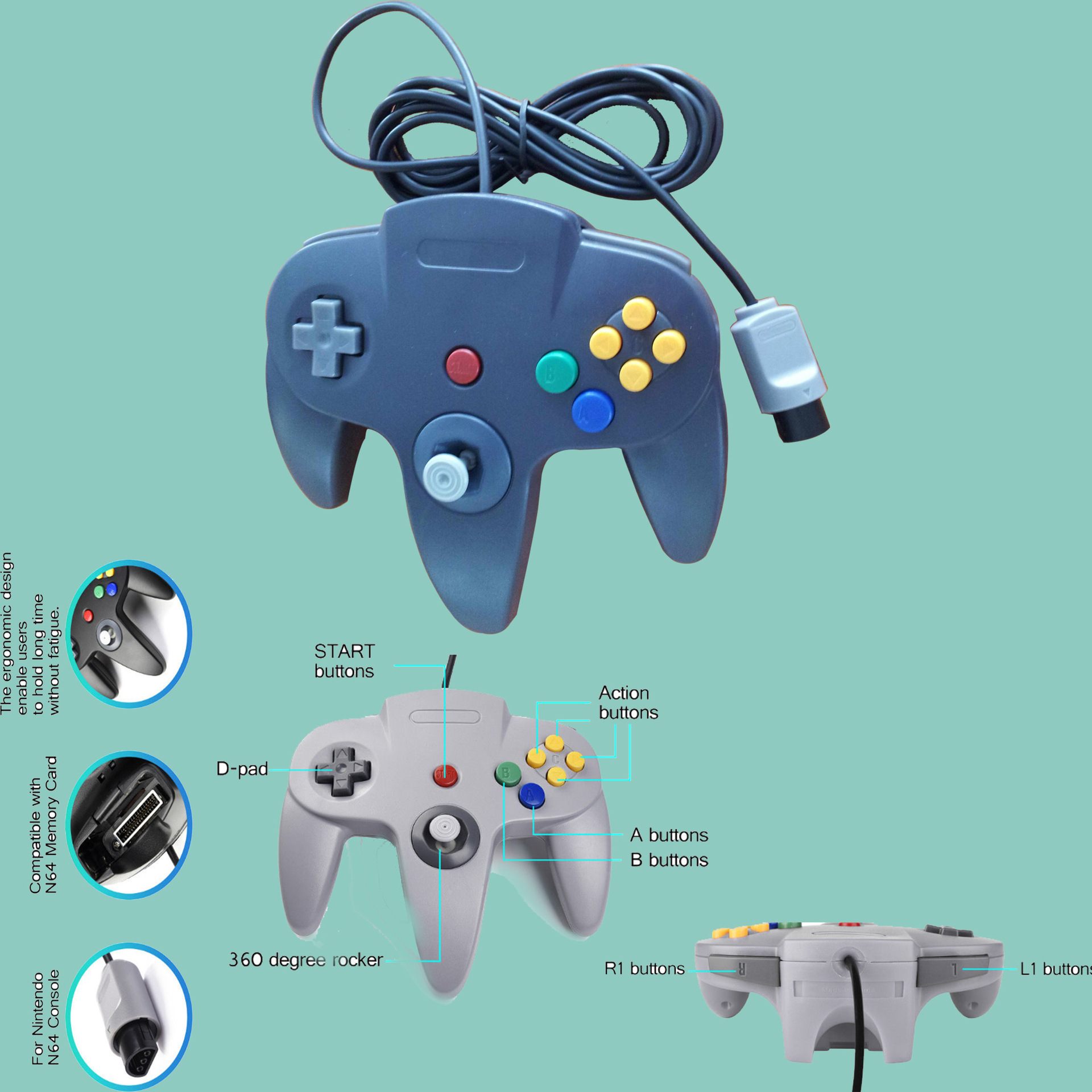 工厂直销n64有线游戏手柄