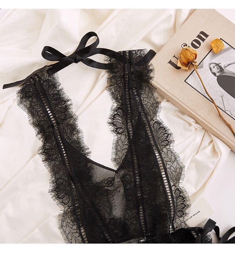 外贸情趣内衣蕾丝连体睡衣性感诱惑激情绑带黑色内衣女