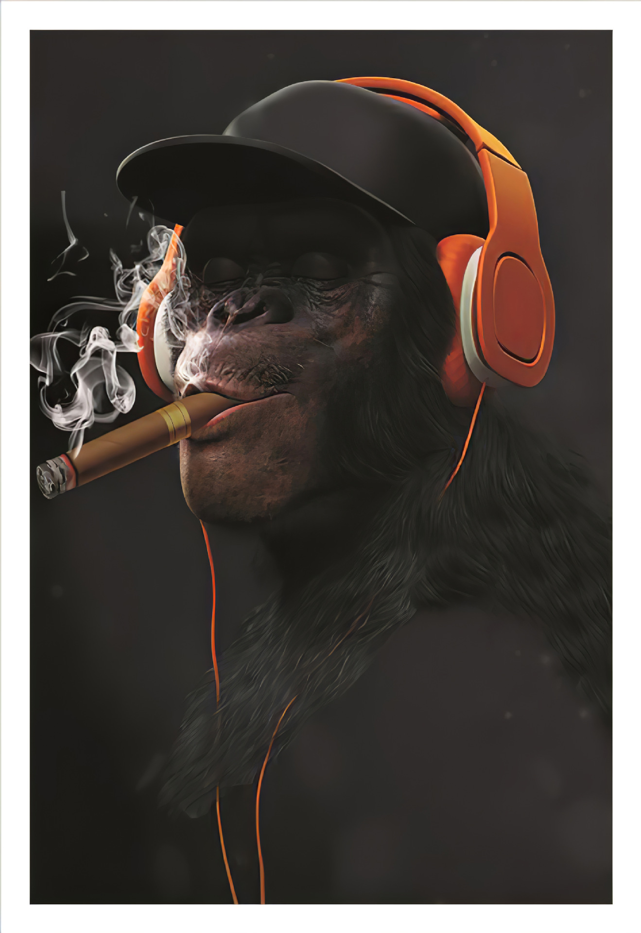 外贸爆款 三只猩猩猴子吹气球吸烟 帆布画客厅现代家居装饰无框画