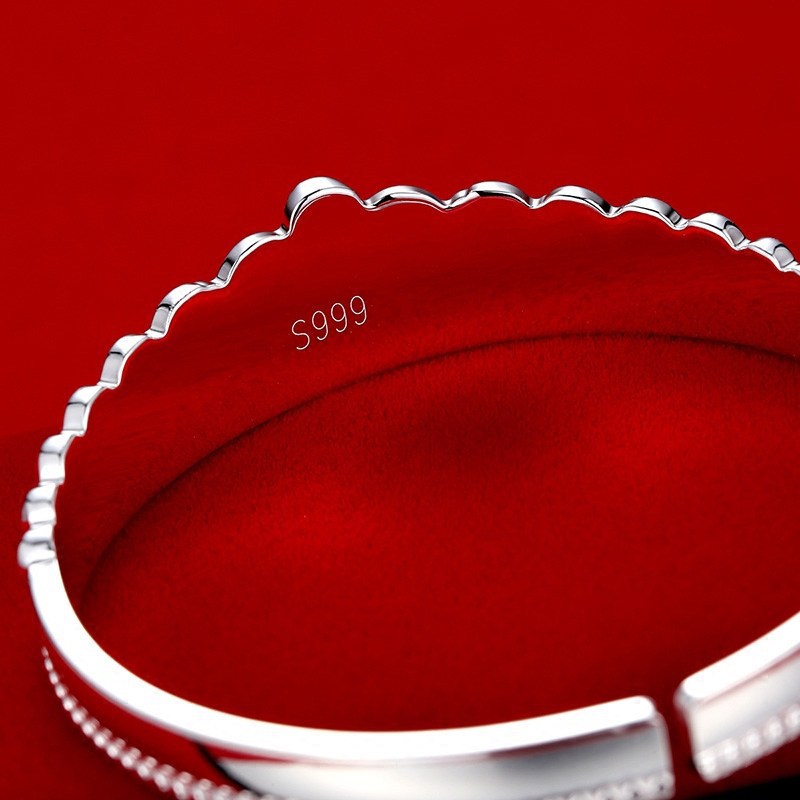 s999银字印手镯皇冠银镯子女士活口银饰品波西米亚现货未镶嵌顺恩