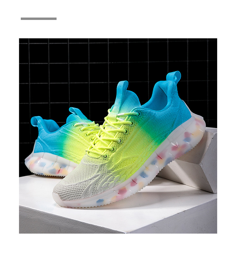 秋季彩虹炫彩男鞋网红飞织运动鞋男夏季椰子鞋男爆米花运动潮鞋男