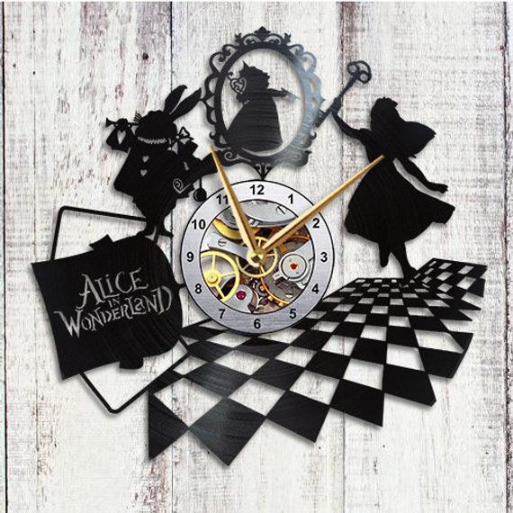 爱丽丝梦游仙境黑胶时钟 alice in wonderland唱片挂钟创意家居壁