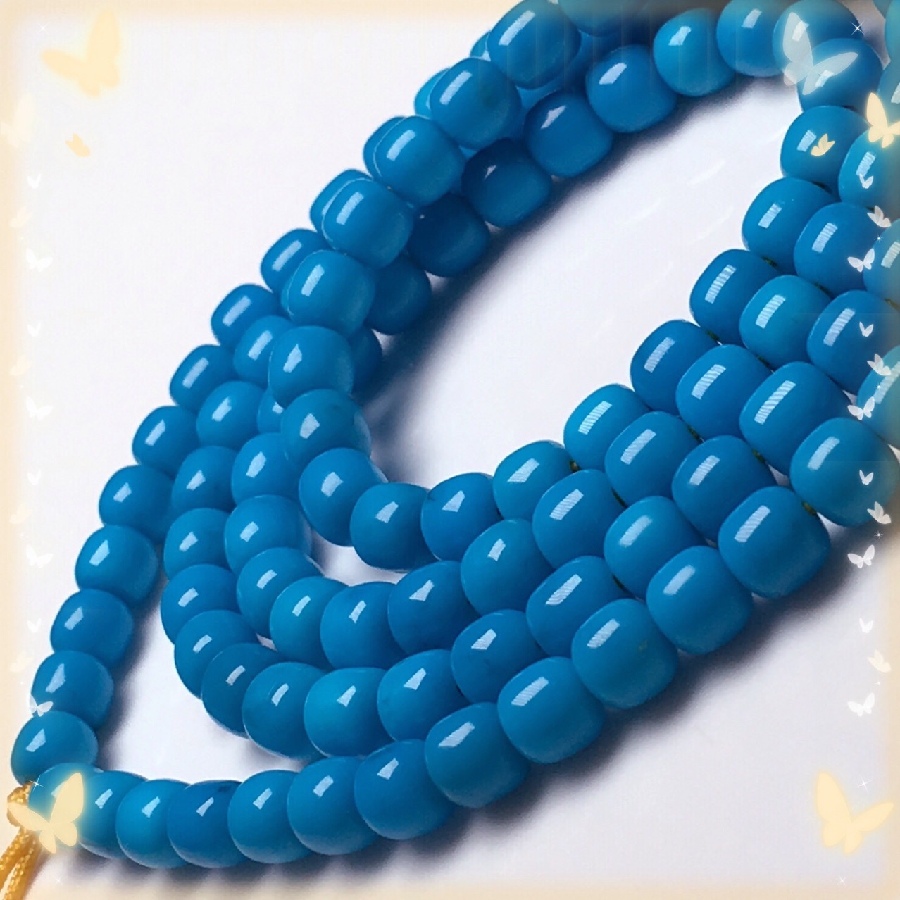 绿松石108颗 松石高瓷高蓝手串多圈老型桶珠天然云盖寺 手链原矿