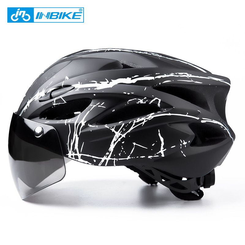 inbike跨境户外透气骑行头盔男女 一体成型山地自行车带风镜头盔