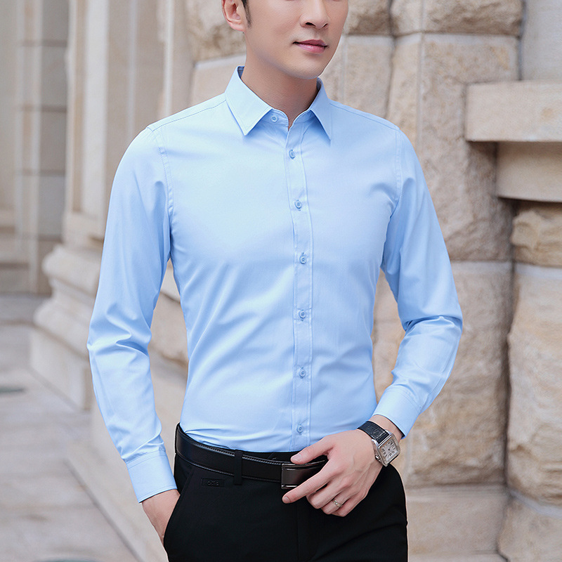 男长袖免烫修身抗皱商务上班工作服寸夏季职业正装男士衬衣白衬衫