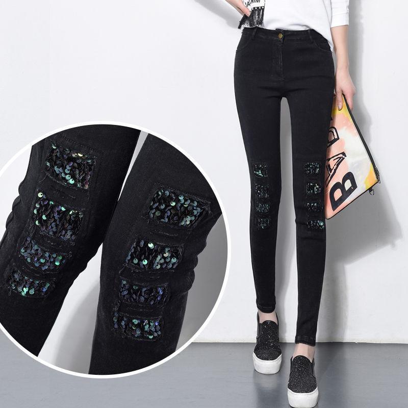 2021春秋季新款高腰弹力亮片打底裤外穿小脚裤钻石纹裤子女