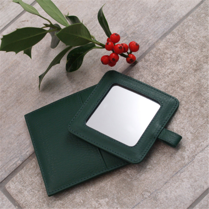 便携皮革化妆镜 pu皮质口袋镜 外出补妆镜 简约随身小方镜