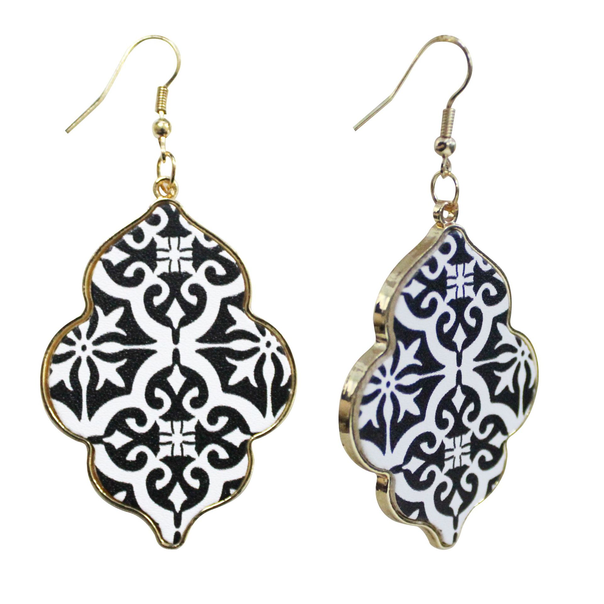 Baroque Style Alloy plus Leather Floral Totem Earrings Women Pu Print Vintage Simple and Elegant Earrings