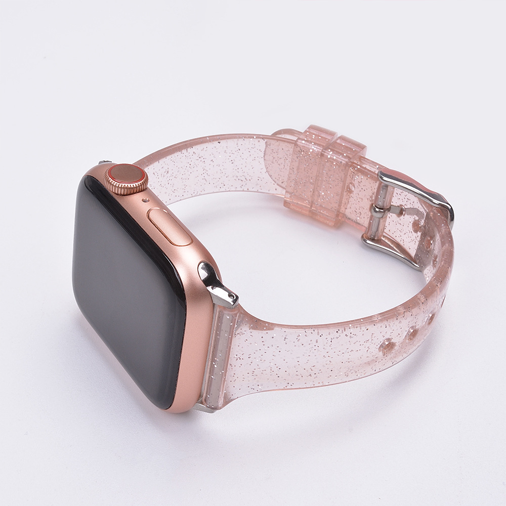 适用于apple watch 7硅胶表带 苹果1-6/se代手表硅胶闪粉表带表壳