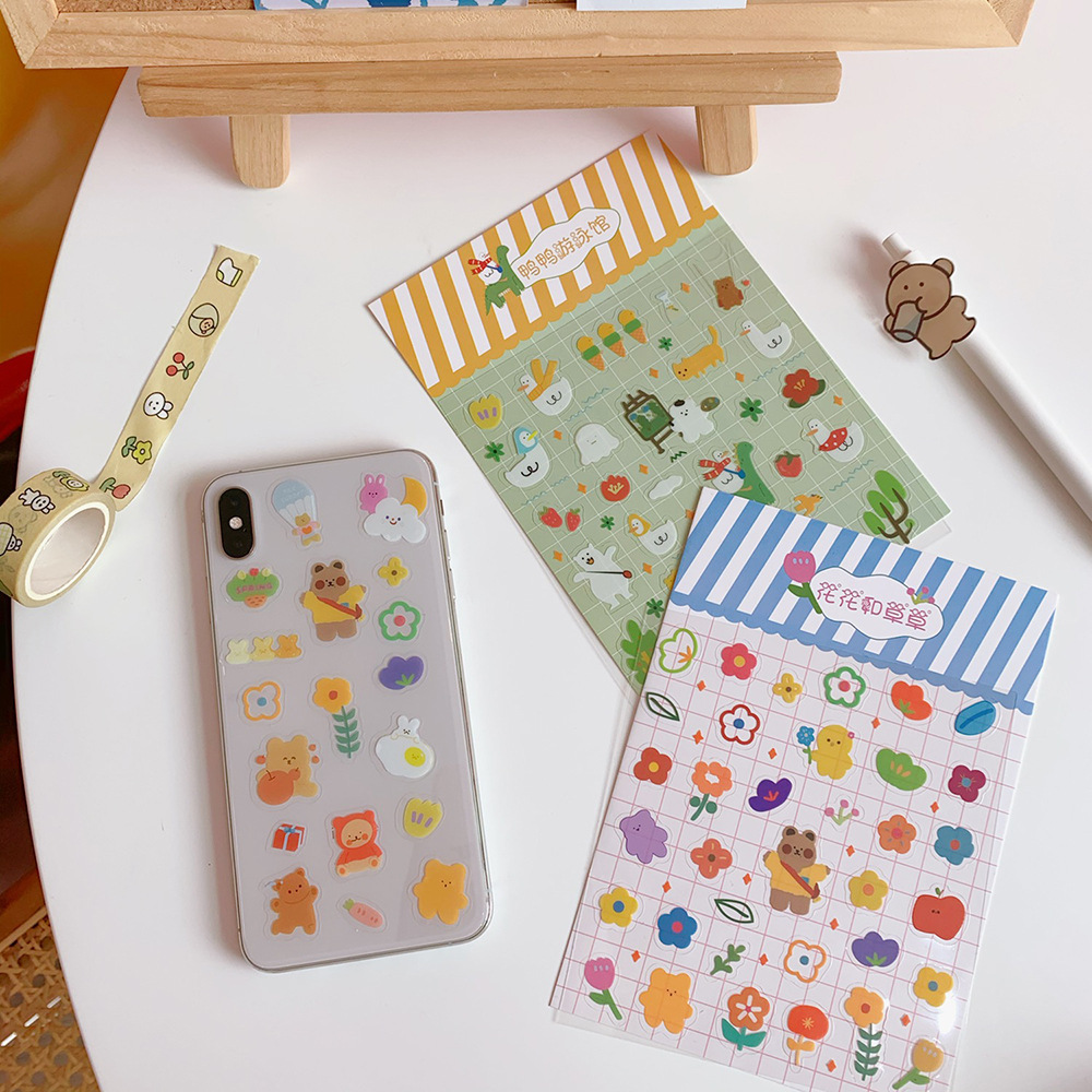 Korean Style Ins Cartoon Cute Soft Candy Bear Hand Ledger Sticker Creative Mobile Phone Decorative Material Transparent Waterproof Stickers