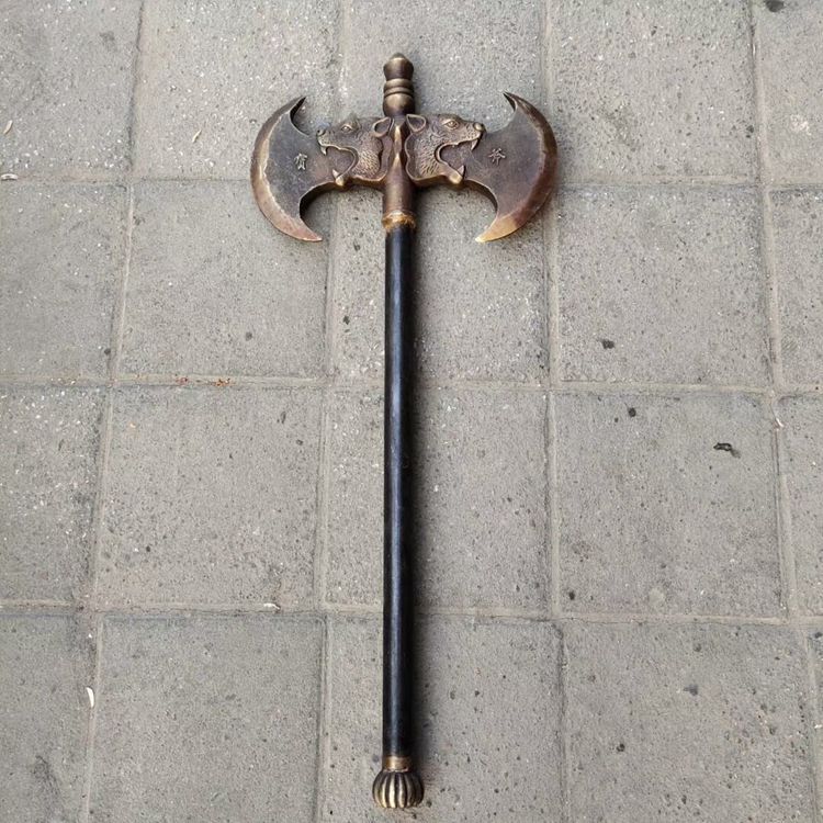 古玩杂项做旧双面斧铜器摆件 仿古十八般兵器纯铜工艺品收藏品