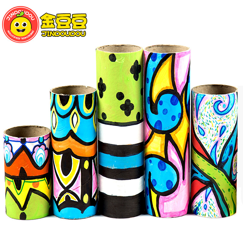 手工创意diy纸筒卷筒纸芯 幼儿园儿童原木色绘画涂鸦美工区角材料