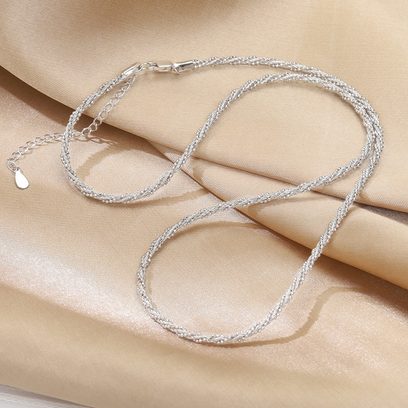 宸琪s925银扭绳麻花链女式锁骨链项链韩版简约时尚短款单链项饰品