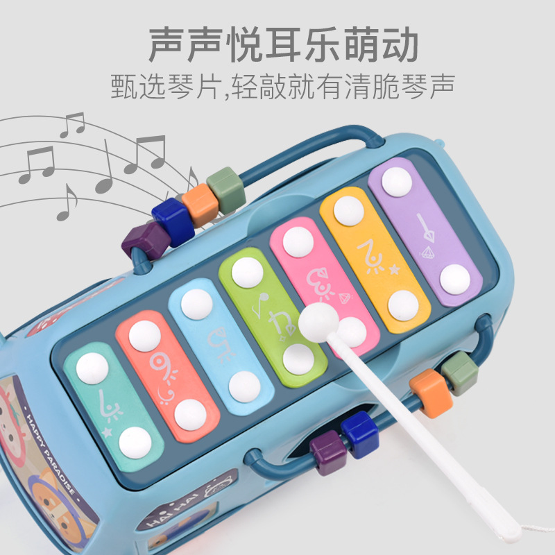 Children's Multi-Functional Drum Beating Toy Educational Bus Light Music Early Education Boy and Girl Baby 0-3 Years Old