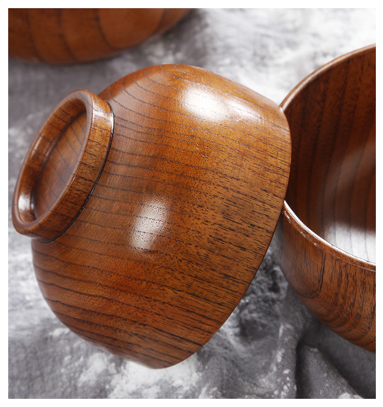 日式天然酸枣木碗 家用儿童成人实木米饭碗单个学生汤碗餐具刻字