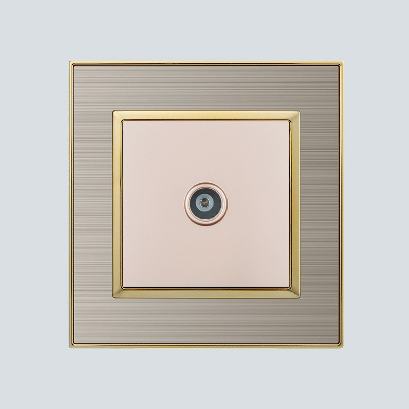 酒店家用86型暗装有线电视tv闭路电视机电视插座不锈钢金色面板