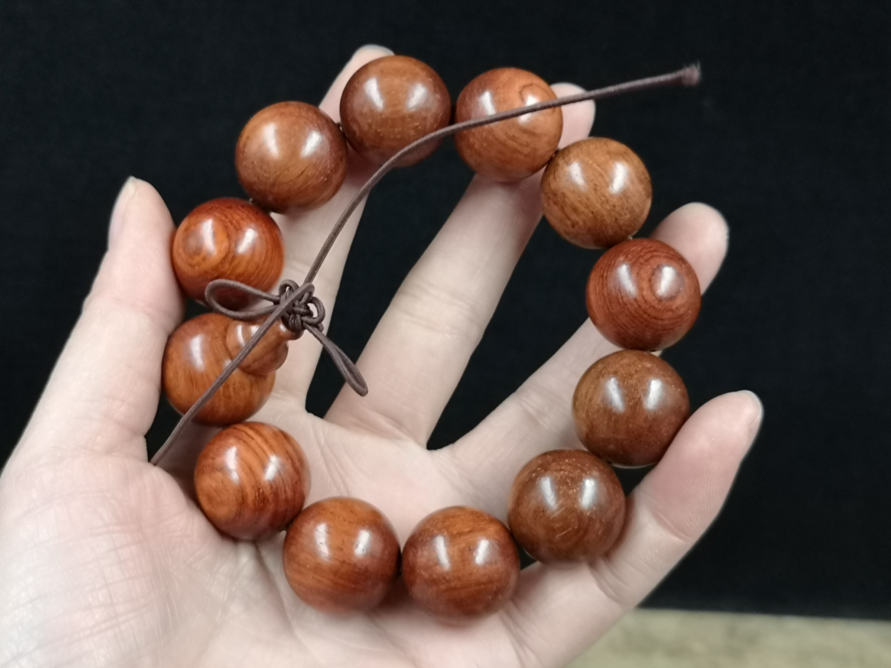 缅甸花梨手串红木佛珠手链文玩木料20mm