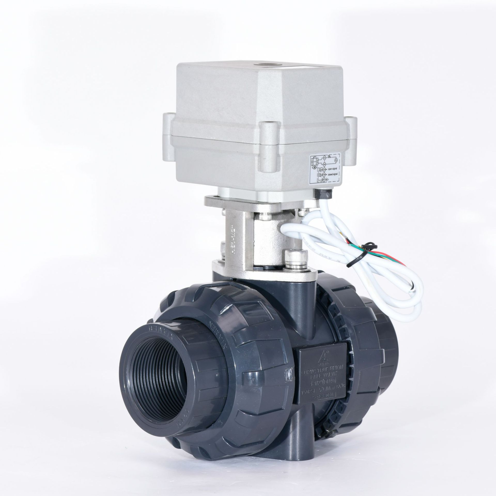 upvc电动球阀双由令活接pvc开关阀耐酸碱腐蚀塑料智能球阀 dn50