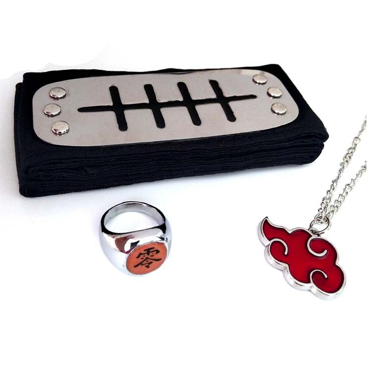 火影忍者晓组织佩恩3件套判雨护额头带零字戒指红云项链