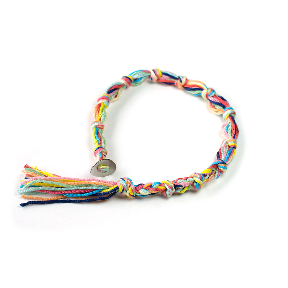 纯棉手工编织韩版幸运绳彩色手链定制编织彩虹许愿友谊手绳
