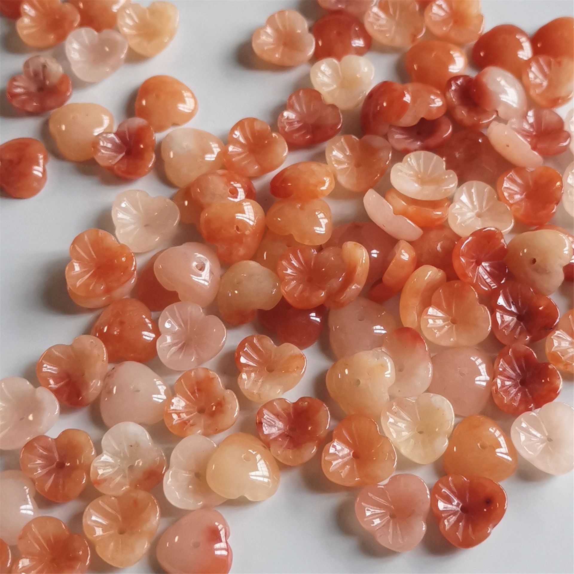 红丝玉花托碗花手工雕刻三角形花瓣芙蓉石雕刻发簪配件10mm