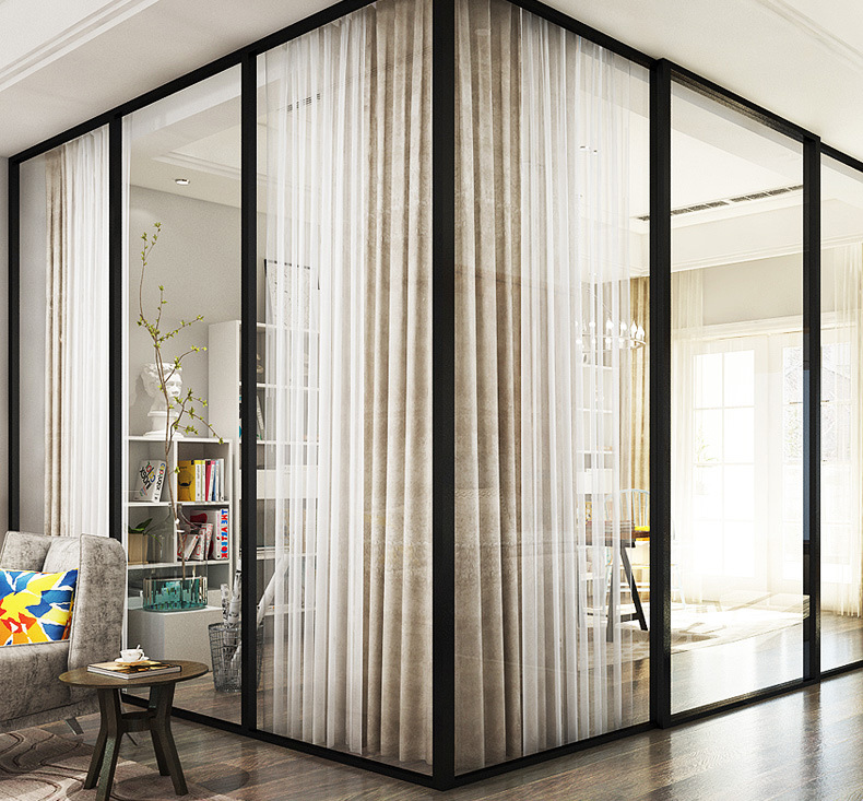 定制客厅推拉门隔断卧室玻璃隔音转角推拉门厨房隔断门开放式l型