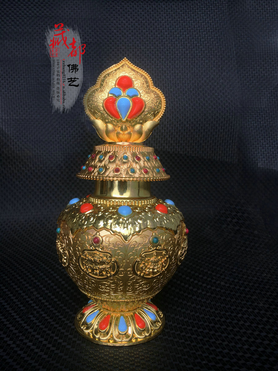 藏传佛教合金八吉祥宝瓶摩尼宝瓶财神宝瓶可装藏礼佛摆件大号