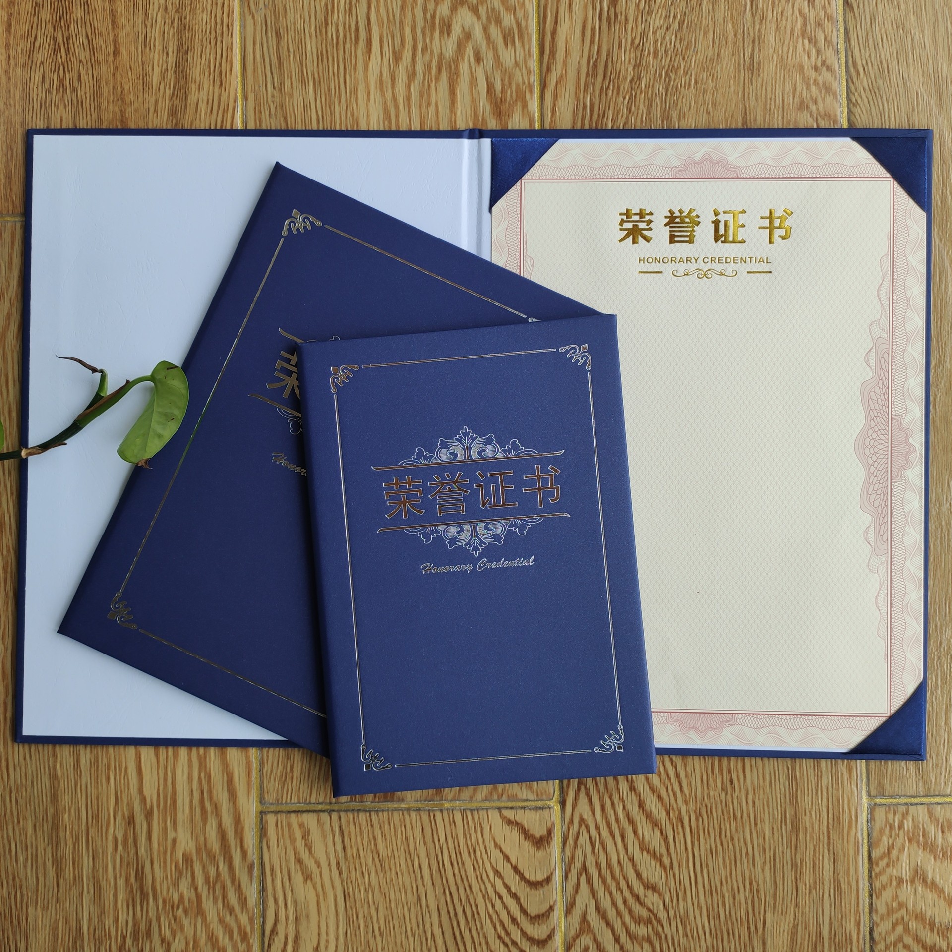 珠光磨砂硬本蓝红色荣誉证书结业聘书培训获奖封皮外壳定制做