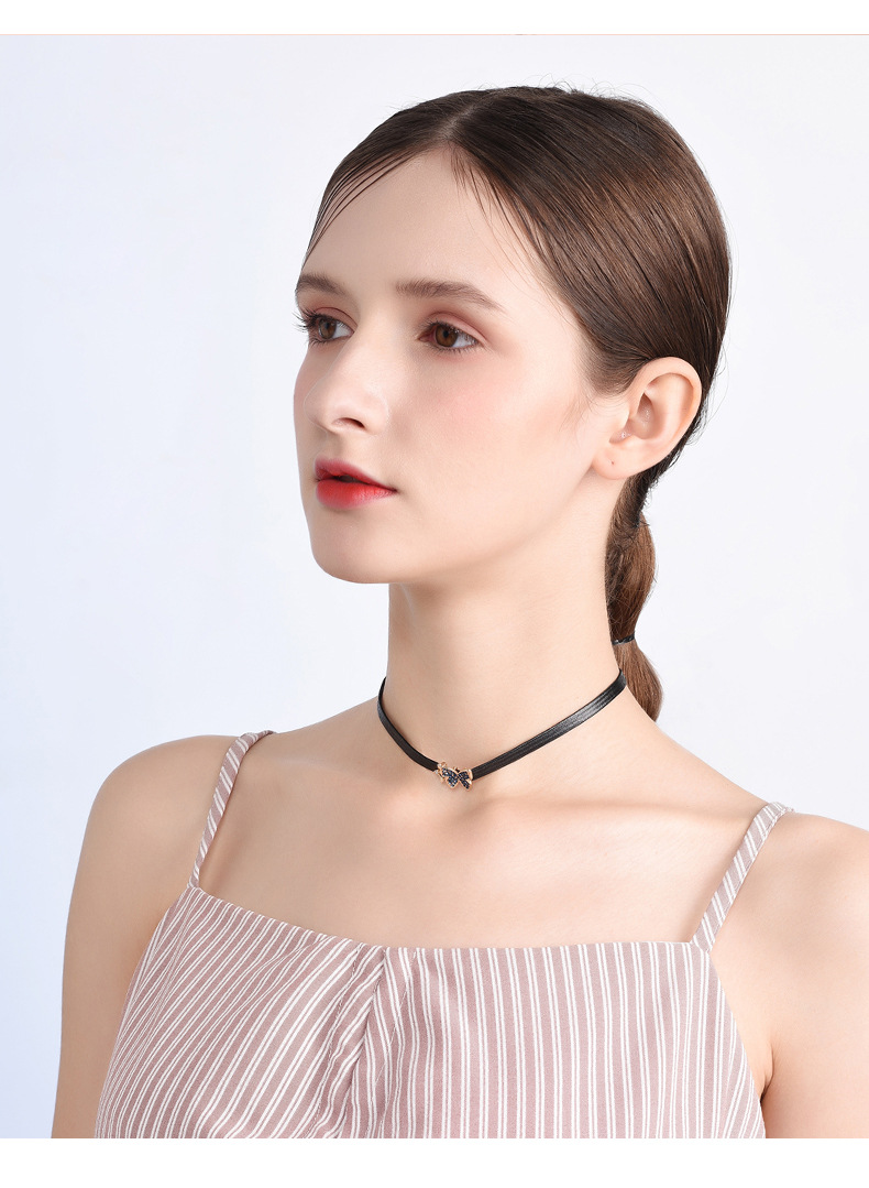 choker项圈颈链女短款锁骨日韩国蝴蝶个性脖颈链蝴蝶结黑色项链女
