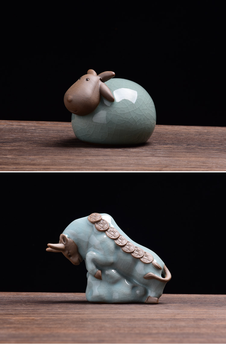 创意哥窑牛茶宠摆件陶瓷家居装饰品招财十二生肖萌牛可爱茶桌茶玩