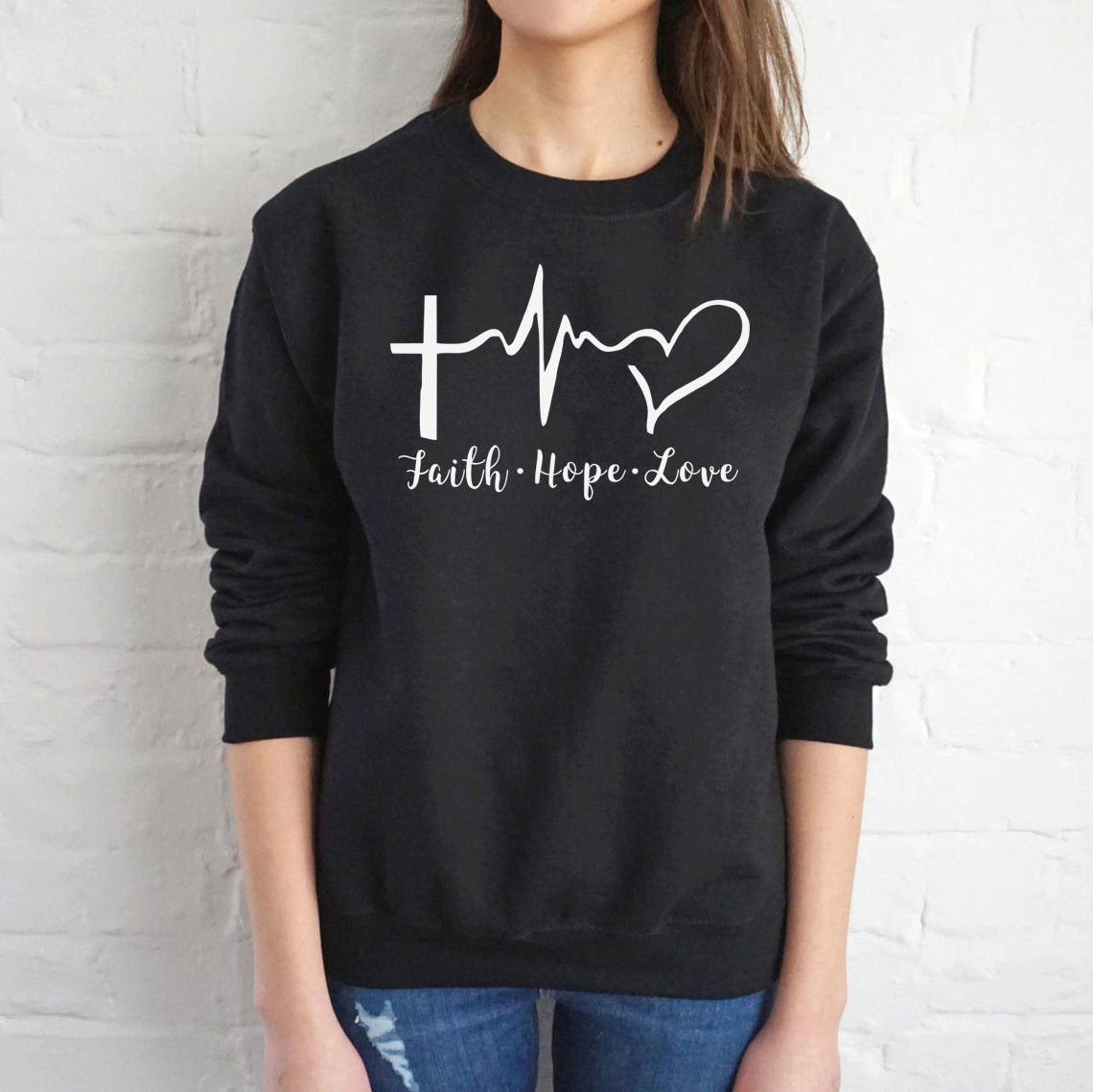 faith hope love欧美圆领卫衣女 亚马逊ebay女装套头上衣