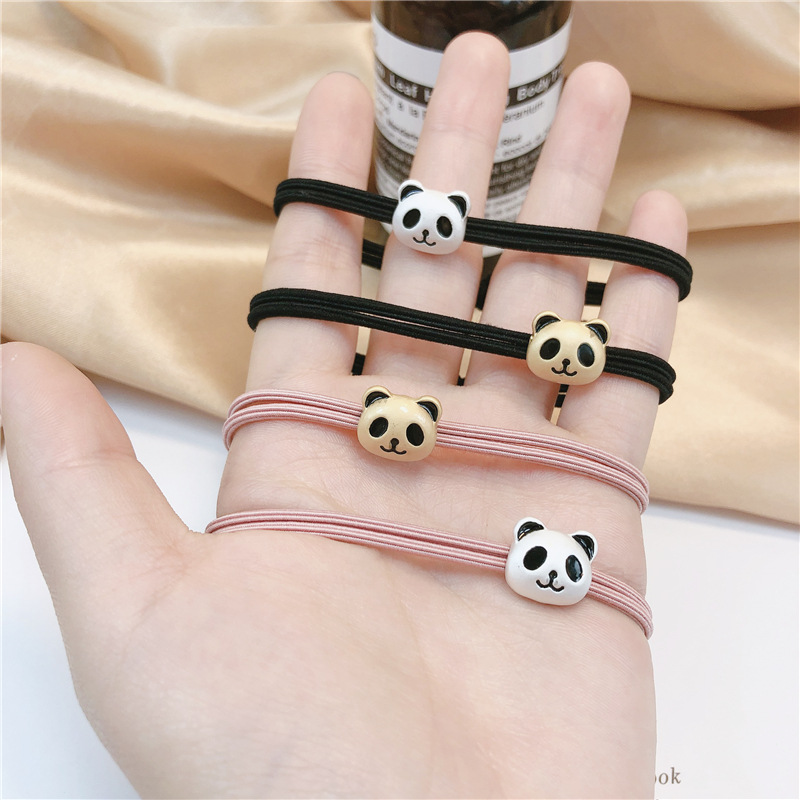 Korean Style Cute Metal Panda Knotted Rubber Band Head Rope Trending Girl Ins Hair-Binding Hair Ring Hair Rope