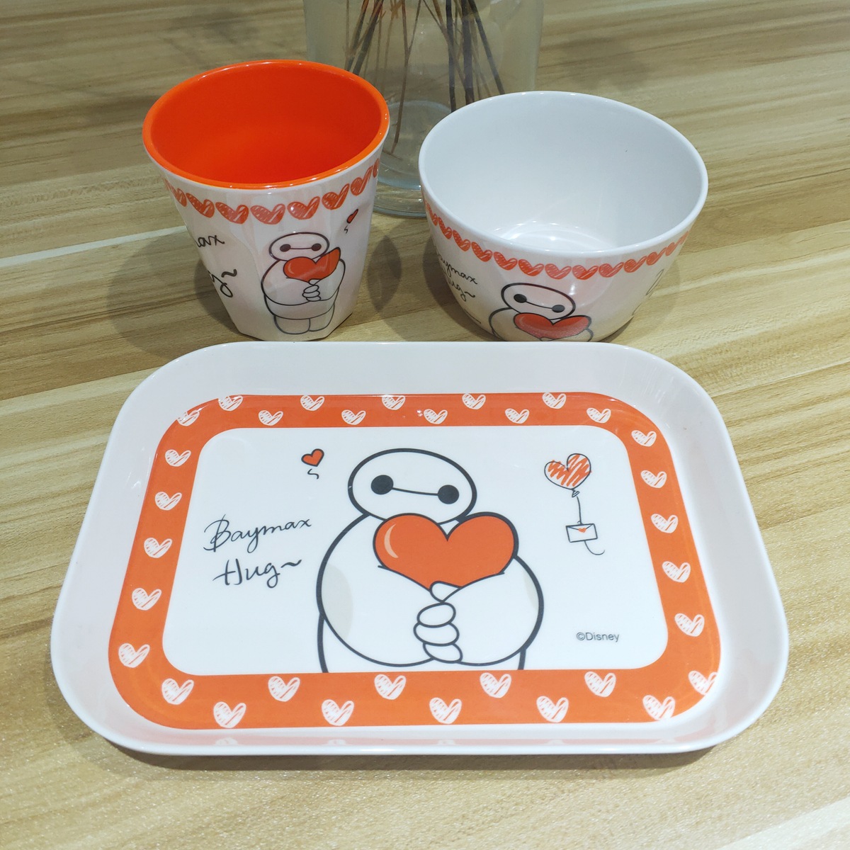 五和儿童大白长方形盘子碗水杯婴幼儿家用吃饭盘宝宝耐摔密胺餐具