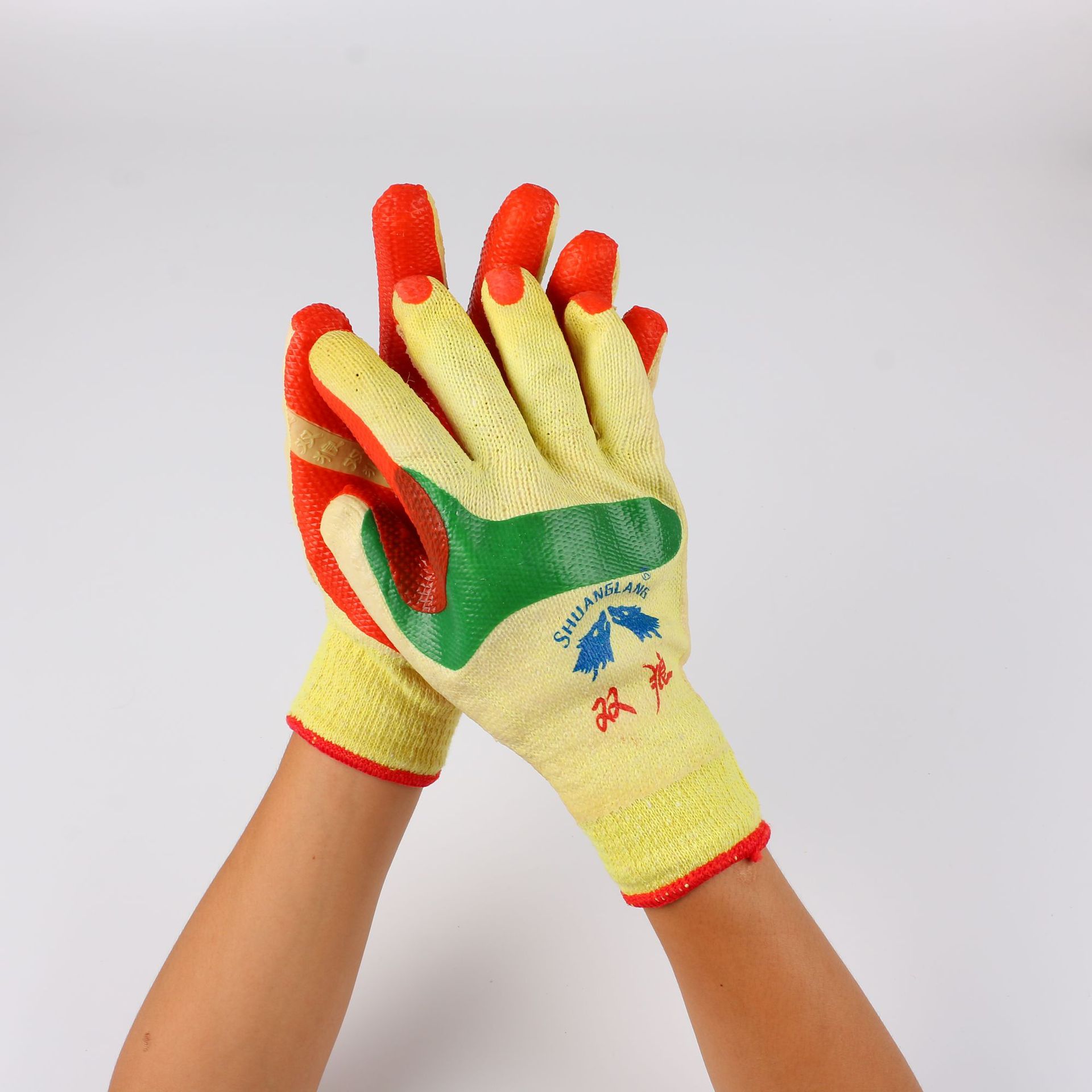 双狼高端手套棉纱橡胶园林工艺保护手套建筑工地10寸防护橡胶手套