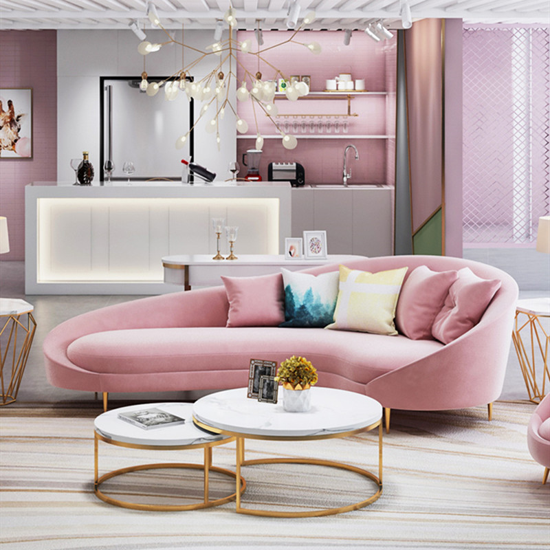 美容院沙发接待休闲三人双人会客区美甲店工作室个性沙发茶几组合