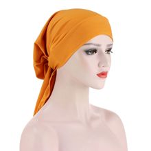 速卖通/亚马逊/ebay新款纯色牛奶丝长尾蝴蝶结头巾帽6色化疗帽