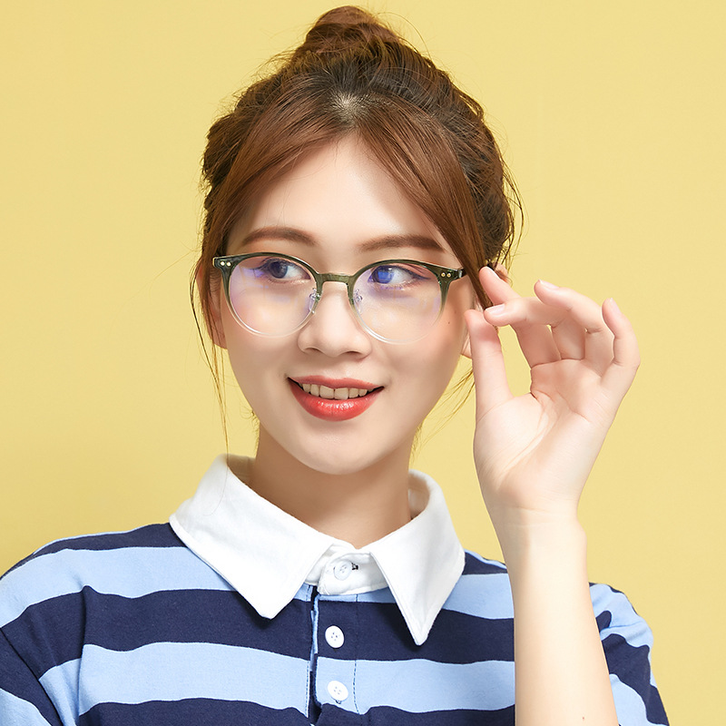 2020新款复古圆框tr90眼镜框圆形米钉平光眼镜学生防蓝光眼镜男女