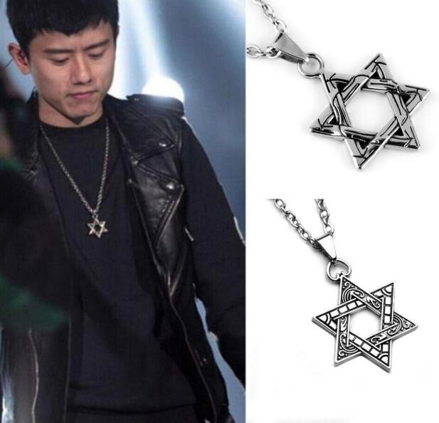 Zhang Jie Same Style Hexagram Necklace Men's Fashion Hip Hop Necklace Pendant Long Accessories Fashion Ornament with 70cm Chain